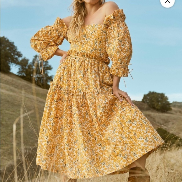 Eddy Dresses & Skirts - $398 NWT  EDDY Floral Yellow Off-Shoulder Dress